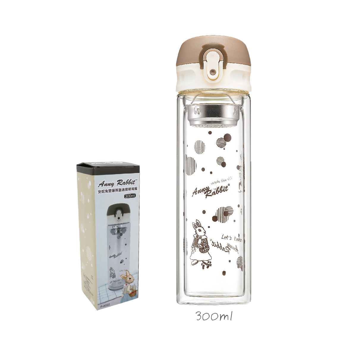 安妮兔雙層彈蓋濾網玻璃瓶-300ml