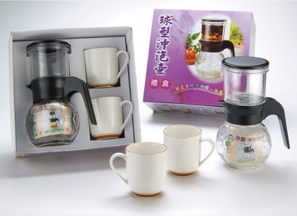 600cc球型沖泡壺+2入瓷杯