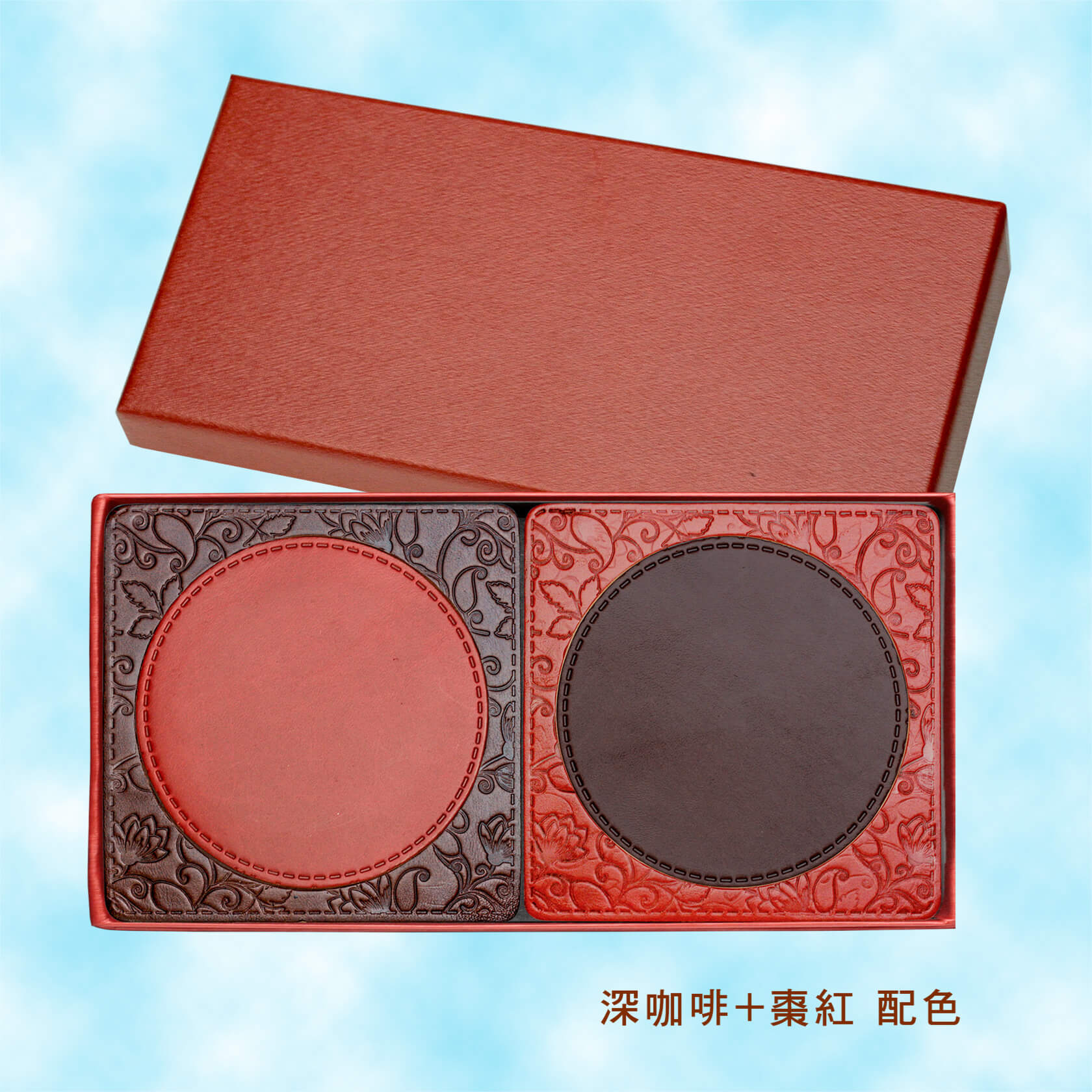 鬥牛士方形超厚牛皮杯墊-二入禮盒