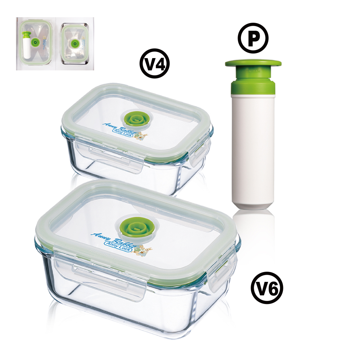 安妮兔真空玻璃保鮮組PV4V6