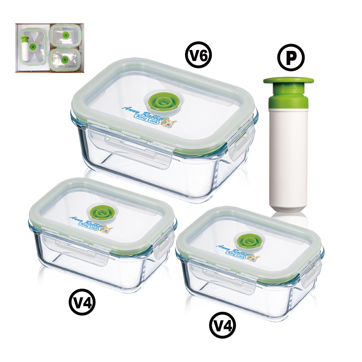 安妮兔真空玻璃保鮮組PV6V4*2