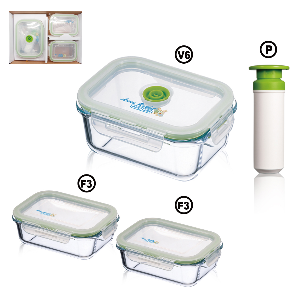 安妮兔玻璃保鮮組PV6F3*2