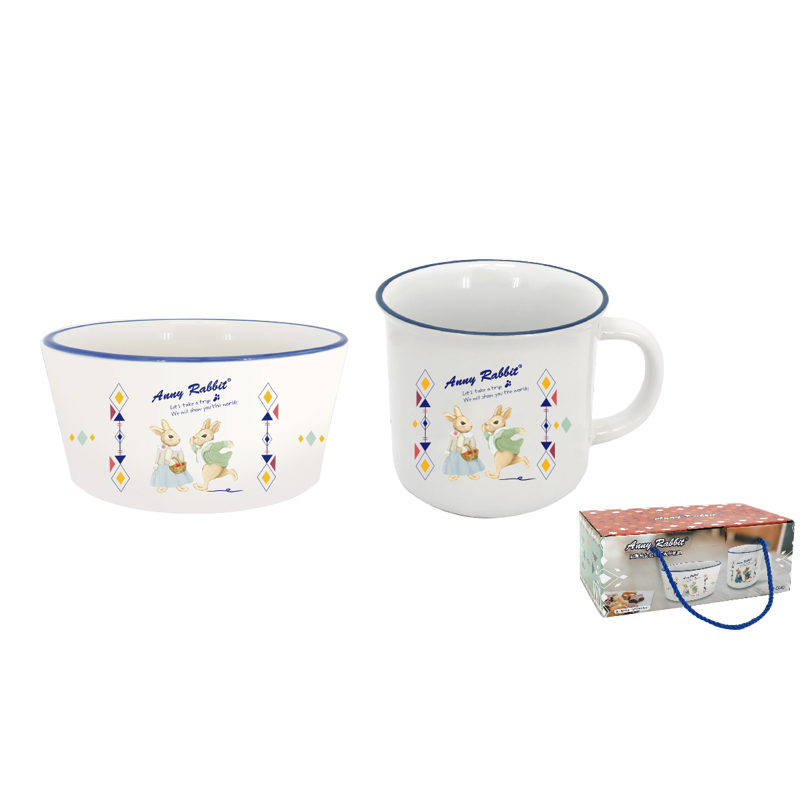 安妮兔仿琺瑯陶瓷杯碗組